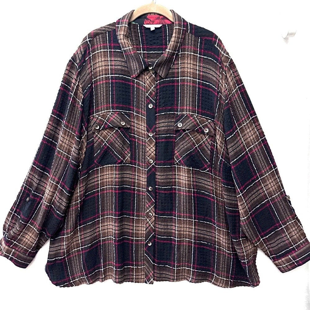 John Mark 3X Mixed Media Plaid Floral Roll Tab seersucker Button Down Shirt